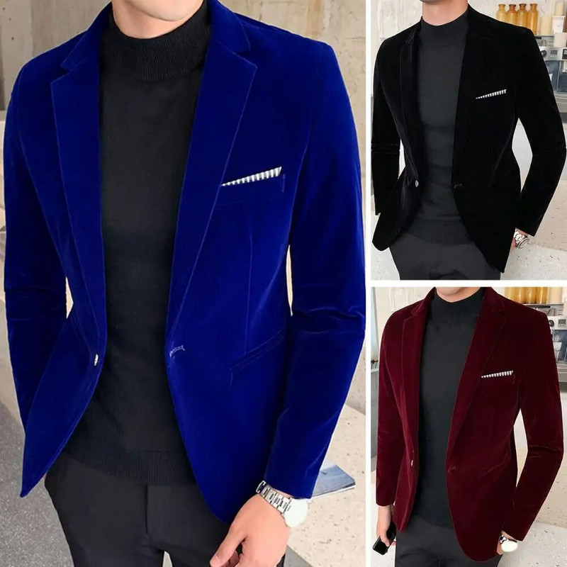 Βουργουνδία Velvet Blazer Ανδρικά Μόδα 2022 Casual Blazer Ανδρικά κοστούμια γαμπρού τραγουδιστή Λεπτό βραδινό φόρεμα M-5XL