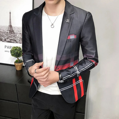 Blazer Men Boutique Fashion Plaid Vyriškas plonas laisvalaikio kostiumas Striukė Ball Social Blazer Kostiumas Paltas Šeimininko Drabužiai