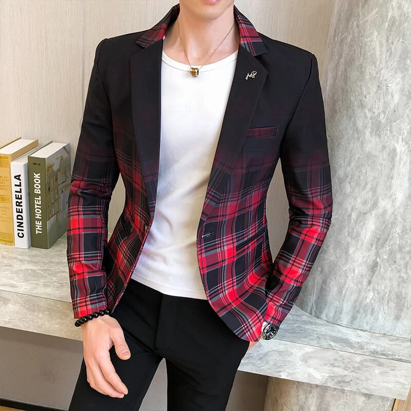 Blazer Men Boutique Fashion Plaid Vyriškas plonas laisvalaikio kostiumas Striukė Ball Social Blazer Kostiumas Paltas Šeimininko Drabužiai