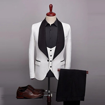 (Сако Панталон Жилетка) Нов мъжки ежедневен бизнес смокинг Сватбени рокли на цветя Блейзъри/Мъжки тънък костюм с щампи Комплект от 3 бр.