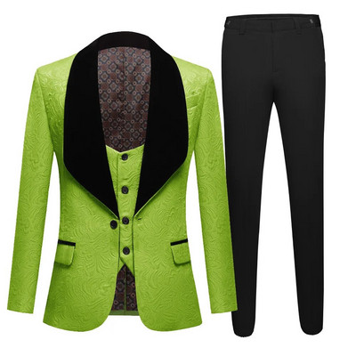 (Jacket Pants Vest) Naujas vyriškas laisvalaikio verslo smokingas vestuvinės suknelės su gėlėmis Blazeriai / vyriški ploni kostiumai su spausdintu kostiumu 3 vnt.