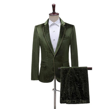 Елегантни мъжки костюми Син блейзър Яке Звезден костюм Homme Terno Masculino Мъжко облекло Зелени костюми за сватба