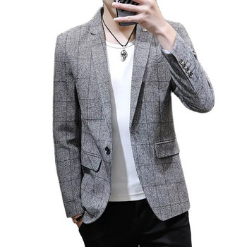 Off White Мъжко карирано яке Пролет и есен Ново Terno Masculino Business Casual Blazer Homme Fashion Slim Coat