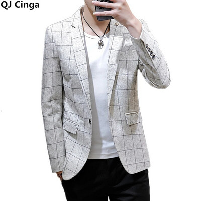 Off-bijeli muški karirani sako Proljeće i jesen Novi Terno Masculino Business Casual Blazer Homme Fashion Slim Kaput