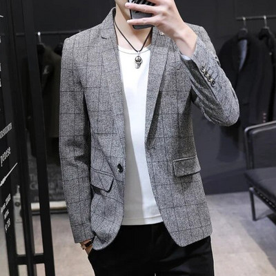 Valge valge meeste ruuduline ülikond jakk Kevadine ja sügisene uus Terno Masculino Business Casual Blazer Homme Fashion õhuke mantel
