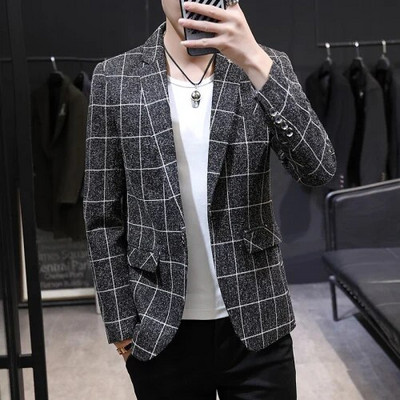 Valge valge meeste ruuduline ülikond jakk Kevadine ja sügisene uus Terno Masculino Business Casual Blazer Homme Fashion õhuke mantel