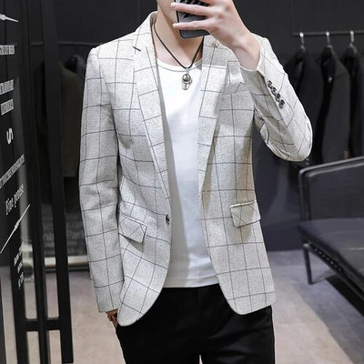 Valge valge meeste ruuduline ülikond jakk Kevadine ja sügisene uus Terno Masculino Business Casual Blazer Homme Fashion õhuke mantel