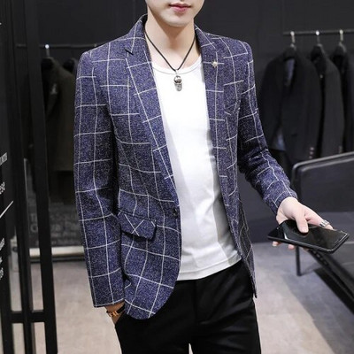 Valge valge meeste ruuduline ülikond jakk Kevadine ja sügisene uus Terno Masculino Business Casual Blazer Homme Fashion õhuke mantel