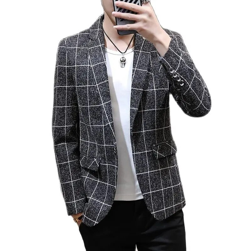 Valge valge meeste ruuduline ülikond jakk Kevadine ja sügisene uus Terno Masculino Business Casual Blazer Homme Fashion õhuke mantel