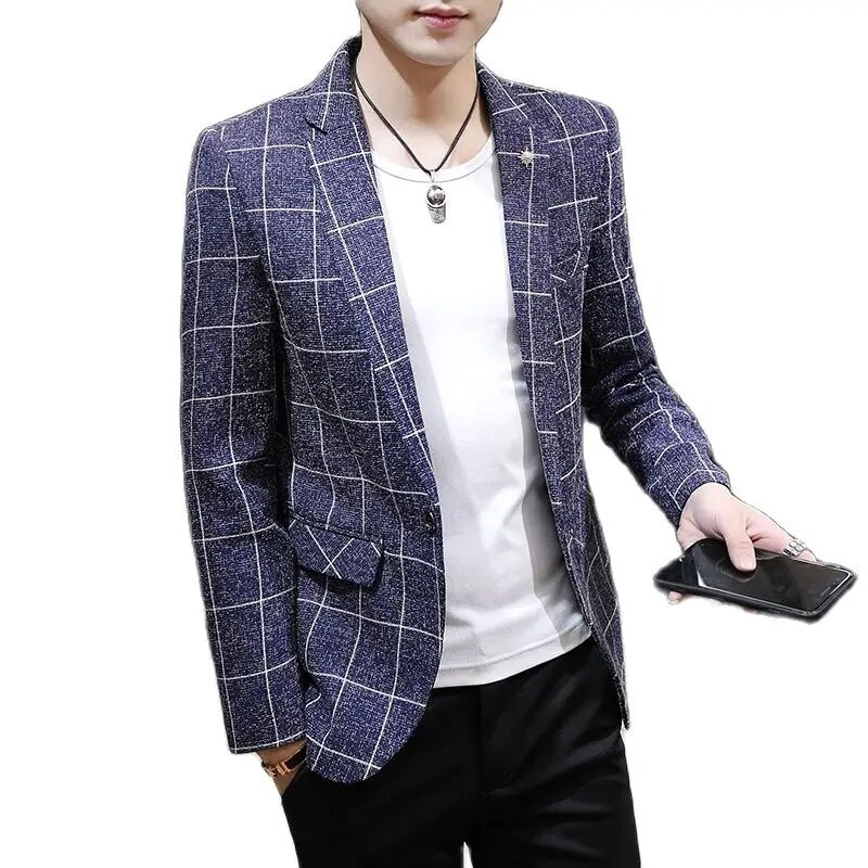 Valge valge meeste ruuduline ülikond jakk Kevadine ja sügisene uus Terno Masculino Business Casual Blazer Homme Fashion õhuke mantel