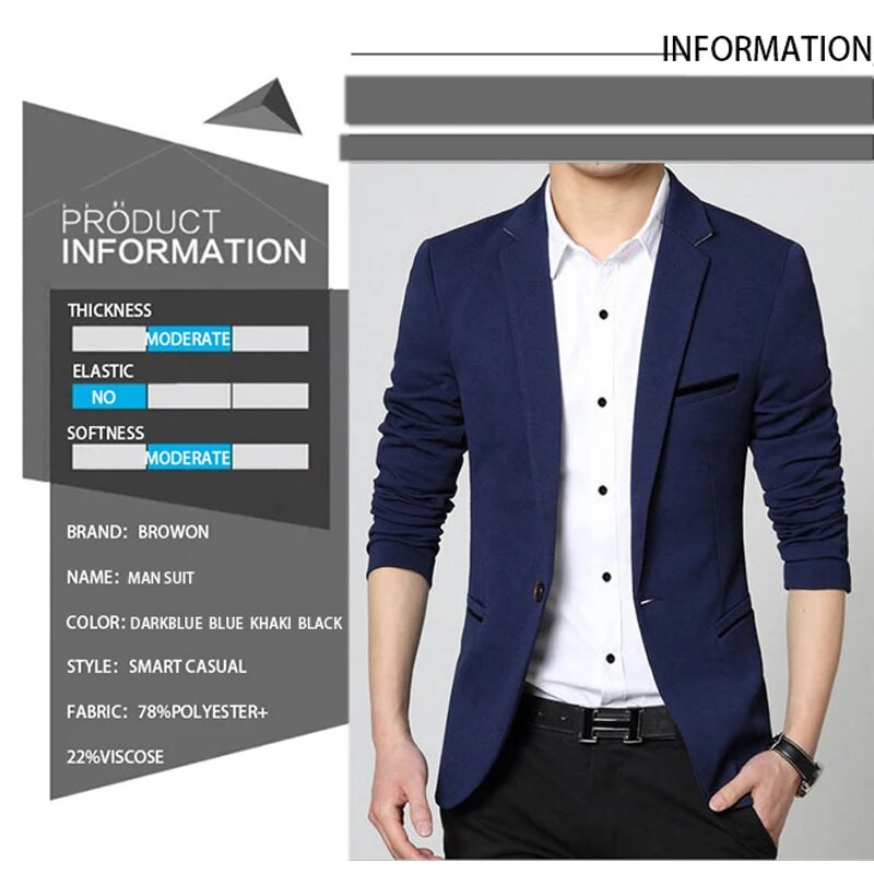 BROWON 2023 Φθινόπωρο Χειμώνας Νέα Κοστούμια Blazer Ανδρικά Κορεατικά λεπτά μονόχρωμα Έξυπνο casual παλτό Business Ανδρικά κοστούμια Jacket Suit Blazer