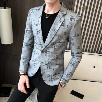 Мъжки блейзър Slim Fit Нова бизнес мода Официално облекло Ежедневно модерно улично облекло Висококачествено мъжко облекло Яке с щампи