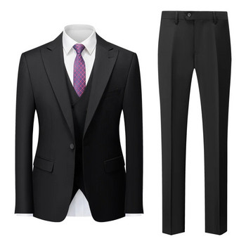 Мъжки бизнес костюм от 3 части на марката Qj Cinga 2023 Нова мъжка чистоцветна сватбена рокля Мъжко сако и панталон с жилетка