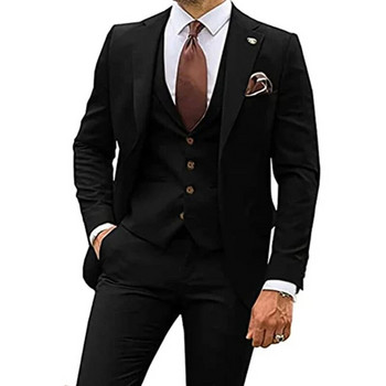 2023 модни нови мъжки бутикови развлекателни тънки едноцветни бизнес сватбени кумски костюми блейзъри яке палто панталони жилетка комплект от 3 бр.