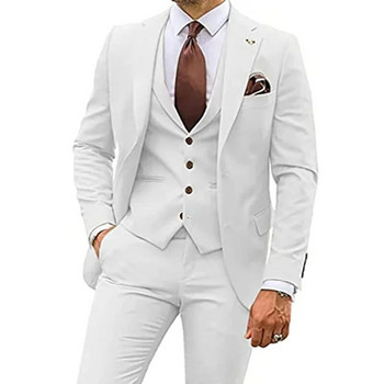 2023 модни нови мъжки бутикови развлекателни тънки едноцветни бизнес сватбени кумски костюми блейзъри яке палто панталони жилетка комплект от 3 бр.