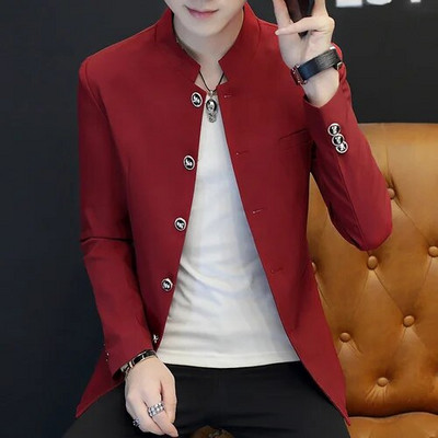 Meeste Slim Fit Office bleiser jakk Moodne soliidne krae Meeste ülikond jakk Pulmakleit Mantel vabaaja äri meeste ülikonna mantel