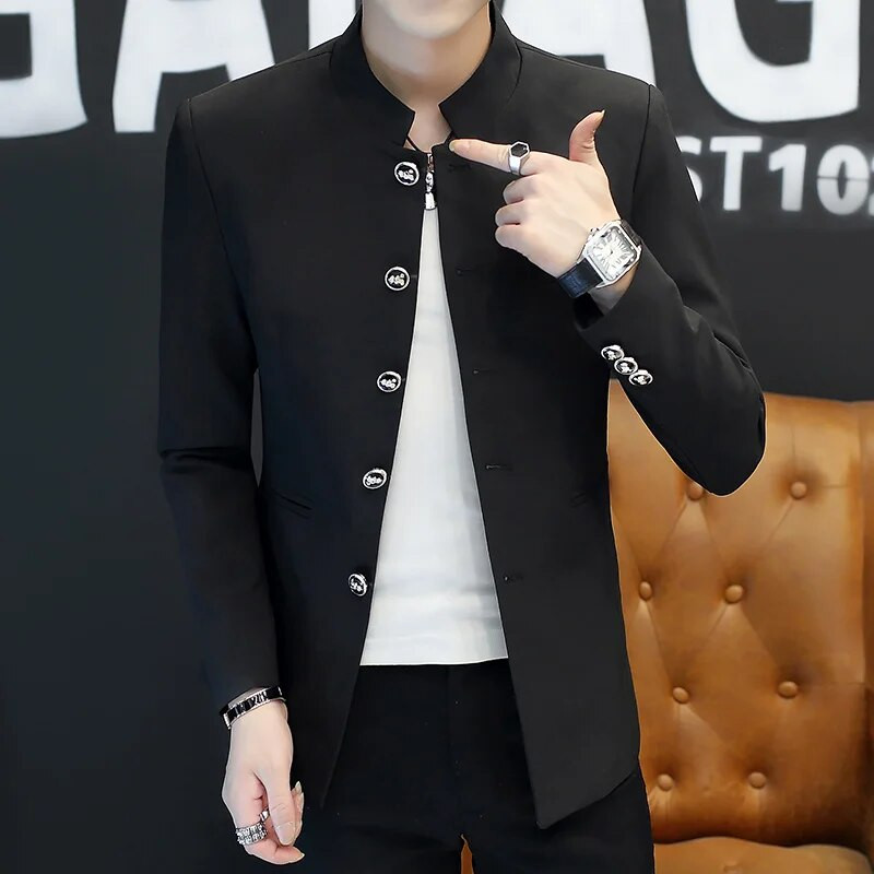 Meeste Slim Fit Office bleiser jakk Moodne soliidne krae Meeste ülikond jakk Pulmakleit Mantel vabaaja äri meeste ülikonna mantel