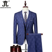 Švarkas liemenės kelnės Aukščiausios klasės languotas oficialus verslo biuro kostiumas, 3 vnt. arba 2 vnt. komplektas Nuotakos vestuvinės suknelės vakarėliui vyriški kostiumai