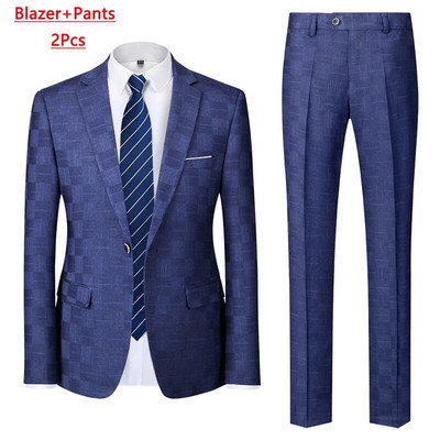 Švarkas liemenės kelnės Aukščiausios klasės languotas oficialus verslo biuro kostiumas, 3 vnt. arba 2 vnt. komplektas Nuotakos vestuvinės suknelės vakarėliui vyriški kostiumai