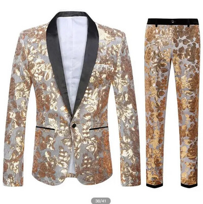 Ανδρικό κοστούμι 2 τεμαχίων Λευκό πολύχρωμο βελούδινο πούλιες για πάρτι DJ Club Φόρεμα σμόκιν Blazer+Pants Stage Singer Wedding Suits for men
