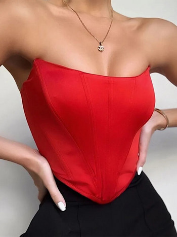 Αμάνικο Off Shoulder Velvet Μόδα Σέξι κορσέδες Crop Tops Γιλέκο Γυναικείο εσώρουχο Backless Bustier Top Solid