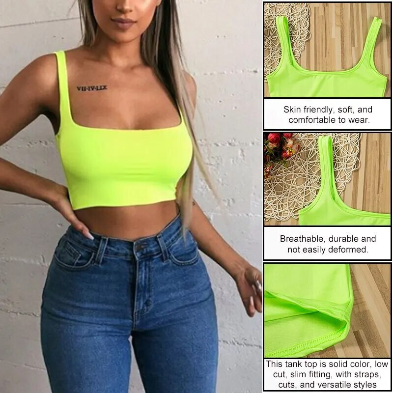 Moteriški viršutiniai marškinėliai vienspalviai Slim Fit Sling, žemai krūtinės viršutinė dalis, vasarinė apkarpyta, karšta megztinė Laukinės mados apranga