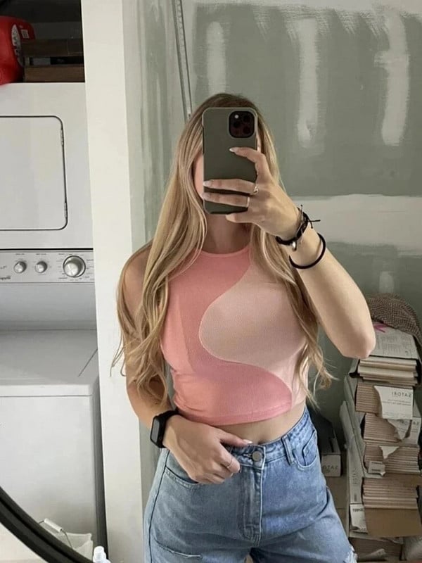 Γυναικεία μπλουζάκι χρώματος με πλεκτό φανελάκι Y2K Ρούχα καλοκαιρινά Grunge Casual αμάνικα με λαιμόκοψη Crop μπλουζάκι Streetwear