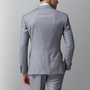 Светло сиви бизнес мъжки костюми Slim Fit Мъжко модно яке от 2 части с панталон Сватбен смокинг за младоженеца Костюм за вечеря