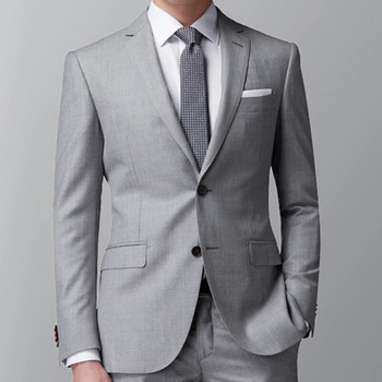 Светло сиви бизнес мъжки костюми Slim Fit Мъжко модно яке от 2 части с панталон Сватбен смокинг за младоженеца Костюм за вечеря