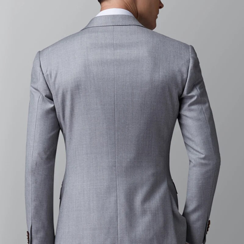 Világosszürke üzleti férfi öltöny, karcsúsított, 2 részes férfi divatkabát nadrággal Esküvői szmoking vőlegény vacsorajelmezhez
