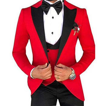 Φωτεινό χρώμα Ροζ Μέντα Κόκκινο Κόκκινο Κομψό ανδρικό κοστούμι 3 τεμαχίων για γαμήλια περιστασιακή στολή για επιστροφή στο σπίτι