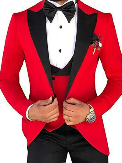 Φωτεινό χρώμα Ροζ Μέντα Κόκκινο Κόκκινο Κομψό ανδρικό κοστούμι 3 τεμαχίων για γαμήλια περιστασιακή στολή για επιστροφή στο σπίτι