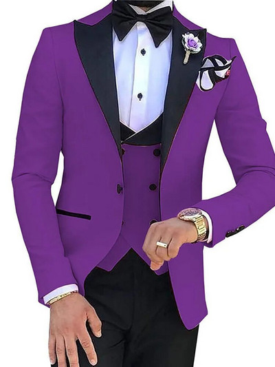 Φωτεινό χρώμα Ροζ Μέντα Κόκκινο Κόκκινο Κομψό ανδρικό κοστούμι 3 τεμαχίων για γαμήλια περιστασιακή στολή για επιστροφή στο σπίτι