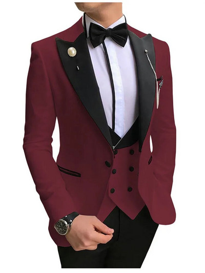 Φωτεινό χρώμα Ροζ Μέντα Κόκκινο Κόκκινο Κομψό ανδρικό κοστούμι 3 τεμαχίων για γαμήλια περιστασιακή στολή για επιστροφή στο σπίτι