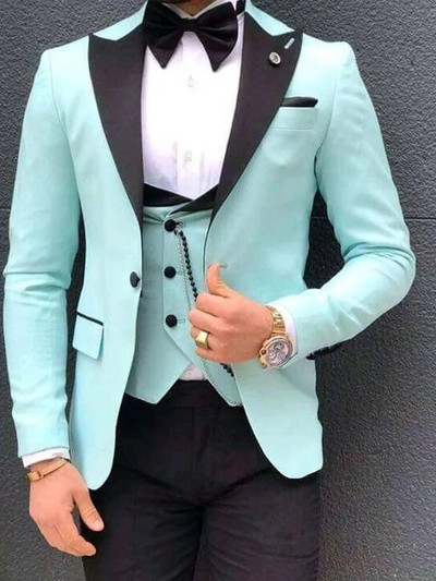 Φωτεινό χρώμα Ροζ Μέντα Κόκκινο Κόκκινο Κομψό ανδρικό κοστούμι 3 τεμαχίων για γαμήλια περιστασιακή στολή για επιστροφή στο σπίτι