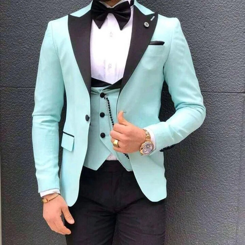 Φωτεινό χρώμα Ροζ Μέντα Κόκκινο Κόκκινο Κομψό ανδρικό κοστούμι 3 τεμαχίων για γαμήλια περιστασιακή στολή για επιστροφή στο σπίτι