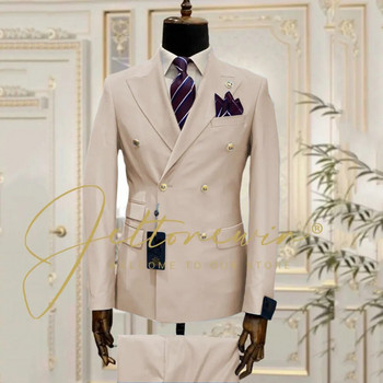 Мъжки костюми Slim Fit 2 части Peak Rever Двуредни сватбени смокинги Бизнес облекло за младоженец Кум (блазър+жилетка) Костюм Homme