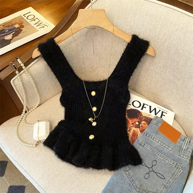 Pure Desire Sweet and Spicy Gentle βελούδινο πουλόβερ Tank Top Φθινόπωρο Χειμώνας Νέο όμορφο εσωτερικό πουκάμισο βάσης γιλέκου