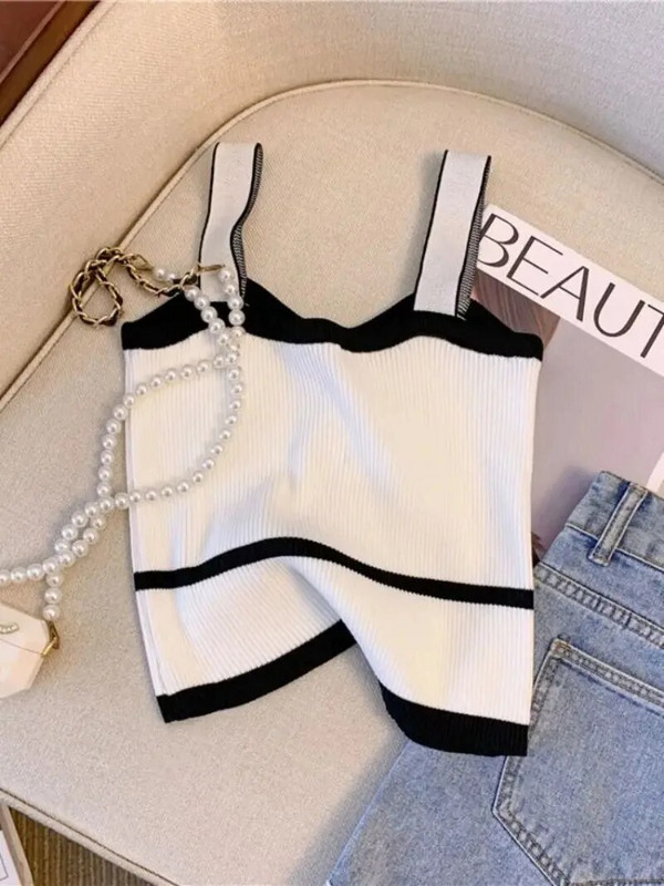 Καλοκαιρινό κοντό τοπ Γυναικείο γαλλικό στιλ 3d δέσιμο με λουλούδια Crop Top Μικρό πλεκτό γιλέκο με καπίστρι Λεπτό κάτω κάτω έξω Φορέστε Small tank Top