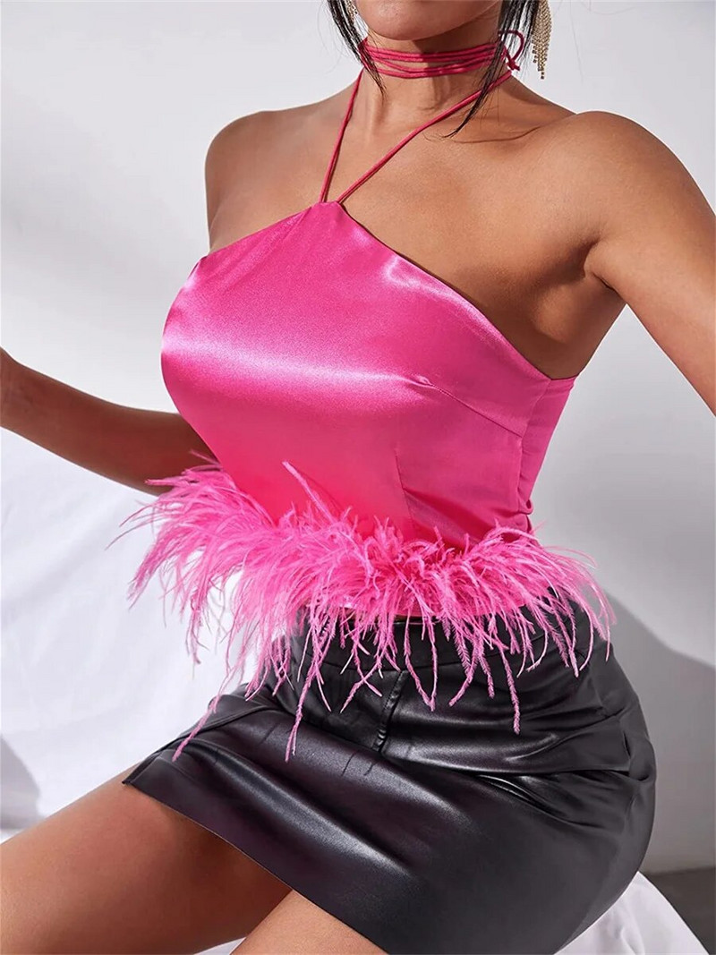 wsevypo Κομψά καλοκαιρινά γυναικεία μπλουζάκια με φτερά λαιμόκοψη Crop μπλούζες Καλοκαιρινής μόδας Αμάνικα φανελάκια για το Club Party