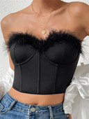 Naiste karvase äärisega korsetiga topid ühevärvilised, varrukateta, rihmadeta, rinnahoidja ribadeta ülaosad, vintage šikk särk