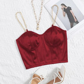 Σέξι μπλούζες Κοντές ζαρτιέρες Κομψές σατέν κροπ τανκς Κορσέ Σουτιέν Αλυσίδα γιλέκο καμίζι Beach Party Club Φορέστε καλοκαιρινά γυναικεία ρούχα