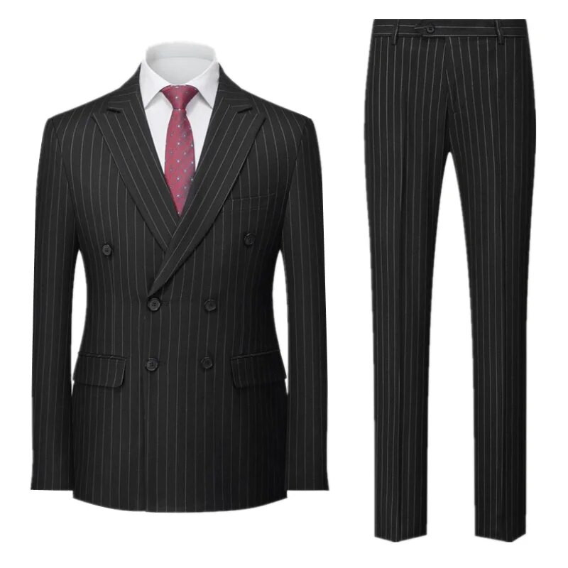 Brändi meeste pidulik kleit triibuline ülikond 3-osaline must hall mood meeste äriline seltskondlik pulmapidu kahe rinnaga smokingi komplekt