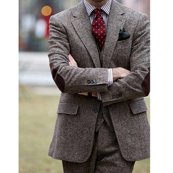 Ανδρικά κοστούμια τουίντ για το χειμώνα 3 τεμαχίων Custom Made Groom Tuxedo Tailor Wool Ανδρική μόδα Γαμήλια στολή Γιλέκο με παντελόνι