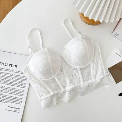 Γαλλικό κομψό σέξι γυναικείο μπλουζάκι με δαντέλα διάφανη σπαγγέτι με λουράκι κορσελέτες Γυναικεία φανελάκια ενσωματωμένα σε σουτιέν Εξώπλατο Skinny Camis Dropship