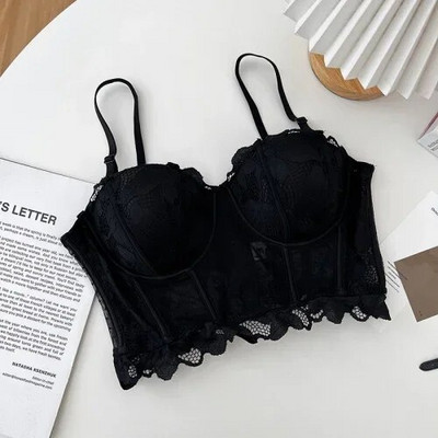 Γαλλικό κομψό σέξι γυναικείο μπλουζάκι με δαντέλα διάφανη σπαγγέτι με λουράκι κορσελέτες Γυναικεία φανελάκια ενσωματωμένα σε σουτιέν Εξώπλατο Skinny Camis Dropship