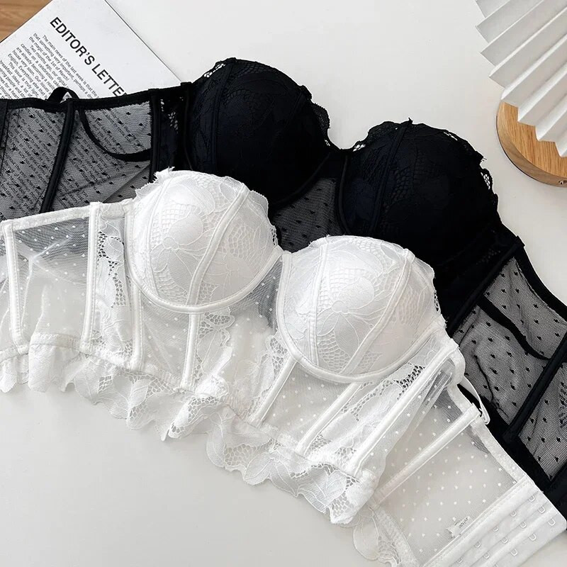 Γαλλικό κομψό σέξι γυναικείο μπλουζάκι με δαντέλα διάφανη σπαγγέτι με λουράκι κορσελέτες Γυναικεία φανελάκια ενσωματωμένα σε σουτιέν Εξώπλατο Skinny Camis Dropship