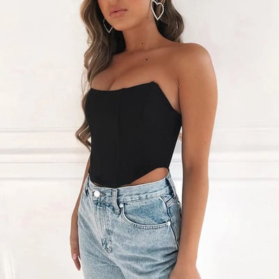 Bez piedurknēm pie pleciem samta modes seksīga korsete Crop Tops Veste Sieviešu apakšveļa Bezmuguras Bustier Top Solid