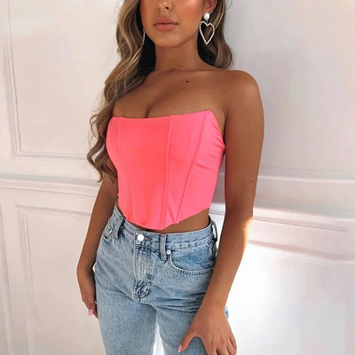 Αμάνικο Off Shoulder Velvet Μόδα Σέξι κορσέδες Crop Tops Γιλέκο Γυναικείο εσώρουχο Backless Bustier Top Solid