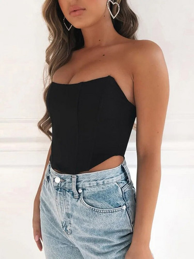 Αμάνικο Off Shoulder Velvet Μόδα Σέξι κορσέδες Crop Tops Γιλέκο Γυναικείο εσώρουχο Backless Bustier Top Solid